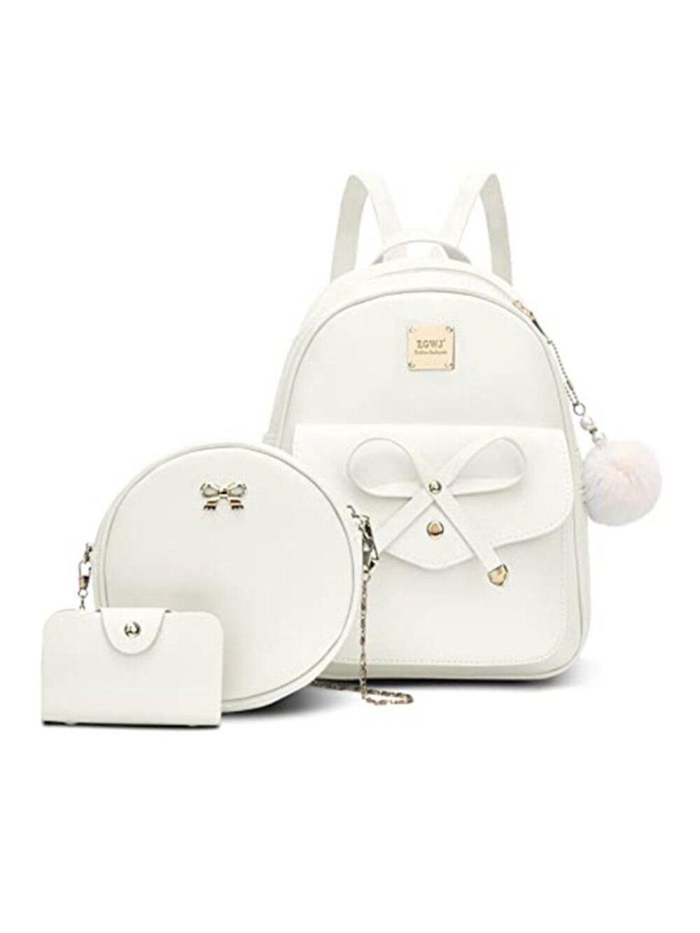 Mini Leather Backpack Purse 3-Pieces Fashion Bowknot Zipper Bags Cute